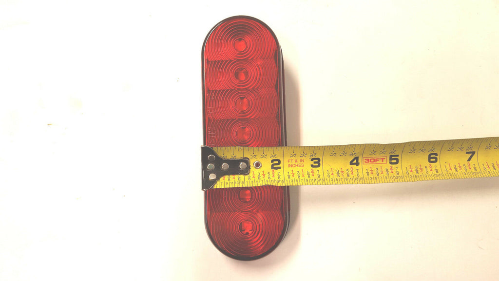 SIX - 6" LED Light Oval Stop Turn Tail Red Red 7 Diode Grommet Trailer Truck RV (J-67-R-LOTOF6)