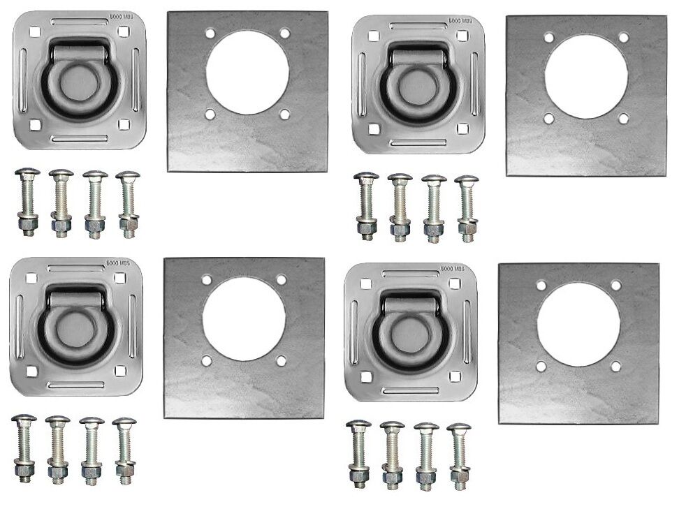 4 - 1/2" Thick Recessed 5000# D Ring Kits w/ Backing Plates & Bolts Car Trailer (RR5K-LOTOF4)
