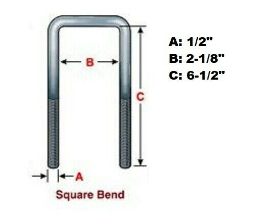 2-1/8" x 6-1/2" Square U Bolt Kit with Plates Trailer Boat Axles 1/2" 2 x 3 Tube (UBK-2000-SQ-612)