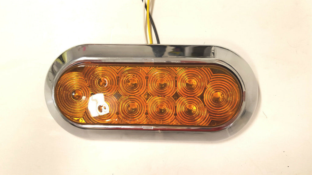1-6” Oval Flange Mount 10 LED Lens Amber Light Chrome Bezel Trailer Truck  (J-66-FA + J-65-BZ-C)