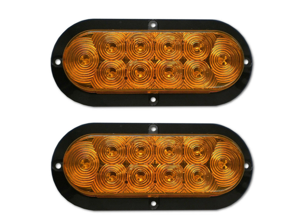 2 (TWO) 6” Oval Flange Surface Mount 10 LED Lens Amber Truck Trailer Light (J-66-FA-LOTOF2)