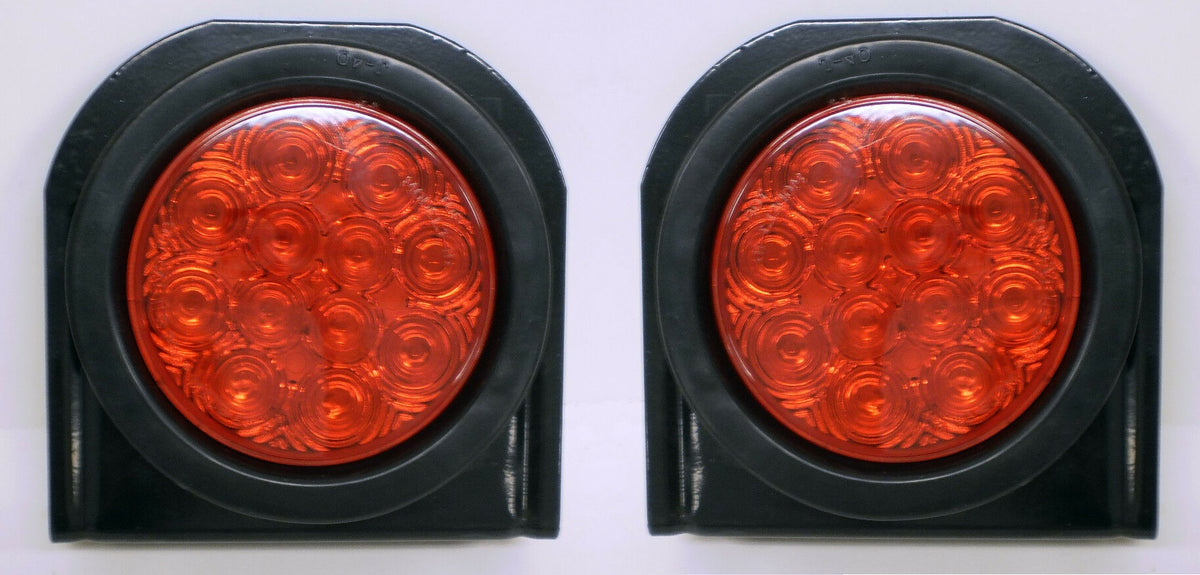 Two 4" Round Red LED Stop/Turn/Tail Light w/ Brackets (J-4412-RK + J-40-BRK-LOTOF2)