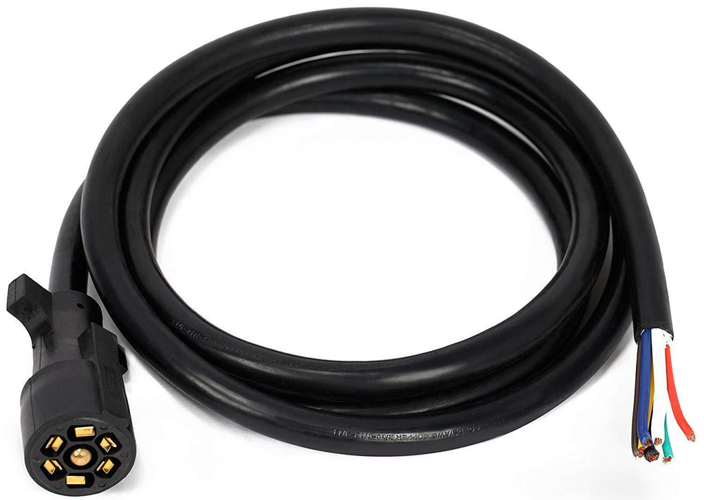 7 Way Molded 8 foot Trailer Wire Light Plug Cord Connector RV Flat Blade Camper (LPC7WY-8)