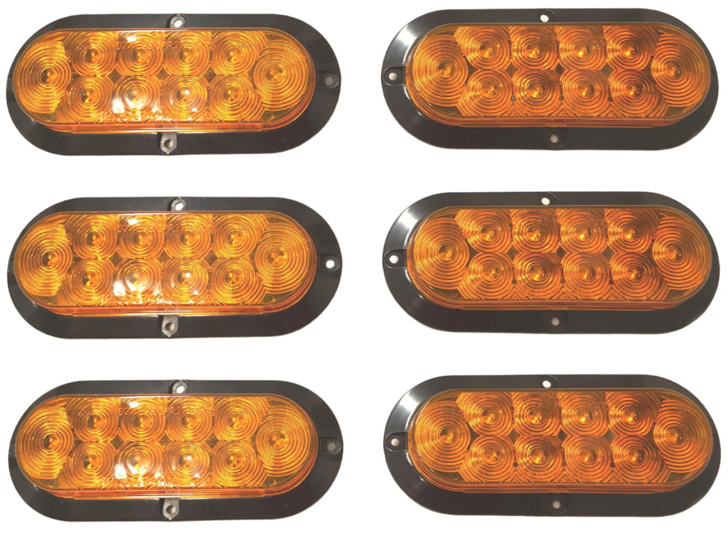 6 (SIX) 6” Oval Flange Surface Mount 10 LED Lens Amber Truck Trailer Light (J-66-FALOTOF6)