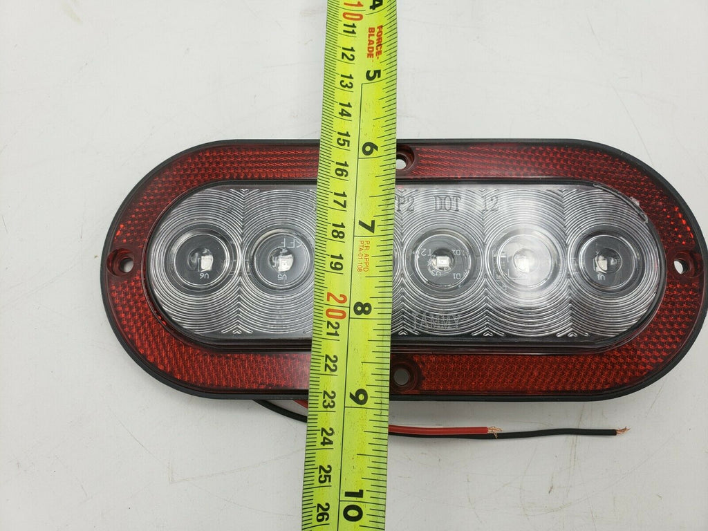 Surface mount Flat 6" Oval LED S/T/T, CLEAR Lens, Red 6 Diode, Red Reflective  (J-656-FRCX)