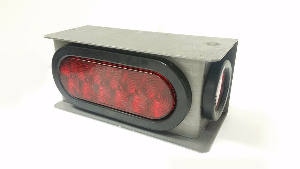 6" Oval Red LED Trailer Stop Turn Tail Light Box Kit – Steel Housing w/ License Plate Holder (LBK6-LIC-R)