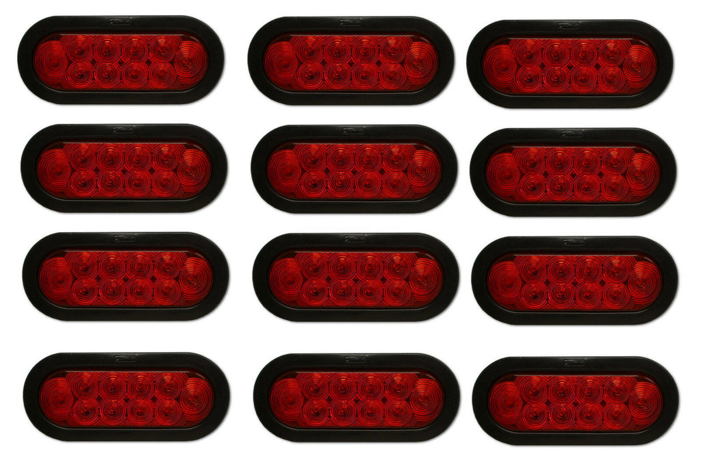12 x 6" LED Light Oval Stop Turn Tail Red Red Grommet Trailer Truck RV (J-66-RK-LOTOF12)