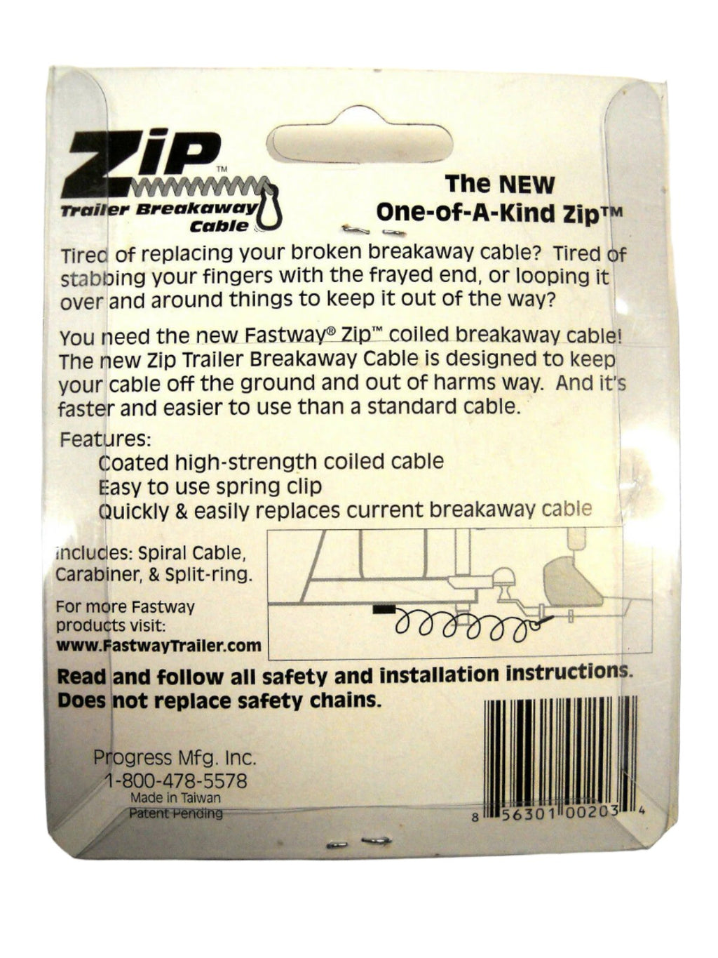Fastway 4' Zip Trailer  Coiled Breakaway Cable Truck Towing W/clip (80-01-2140)