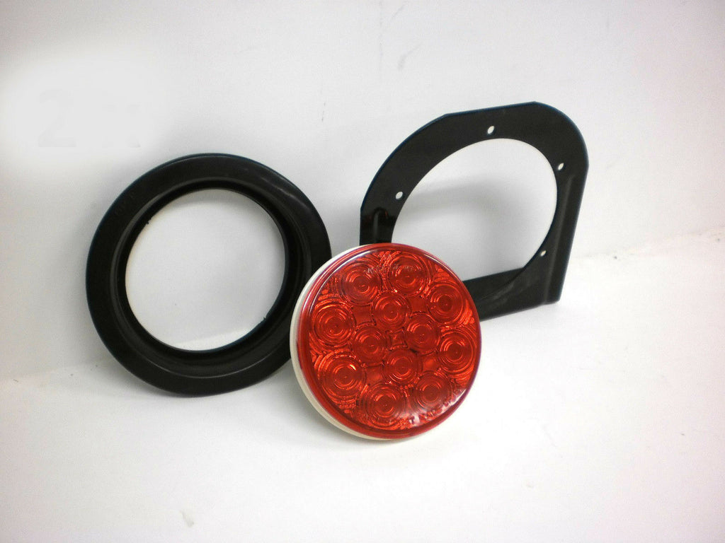 Two 4" Round Red LED Stop/Turn/Tail Light w/ Brackets (J-4412-RK + J-40-BRK-LOTOF2)