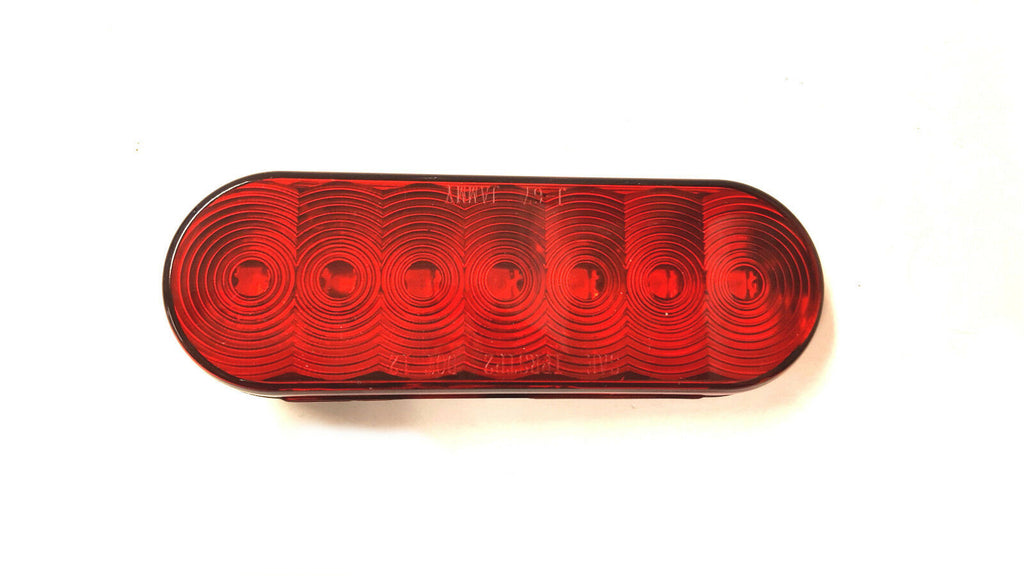 SIX - 6" LED Light Oval Stop Turn Tail Red Red 7 Diode Grommet Trailer Truck RV (J-67-R-LOTOF6)