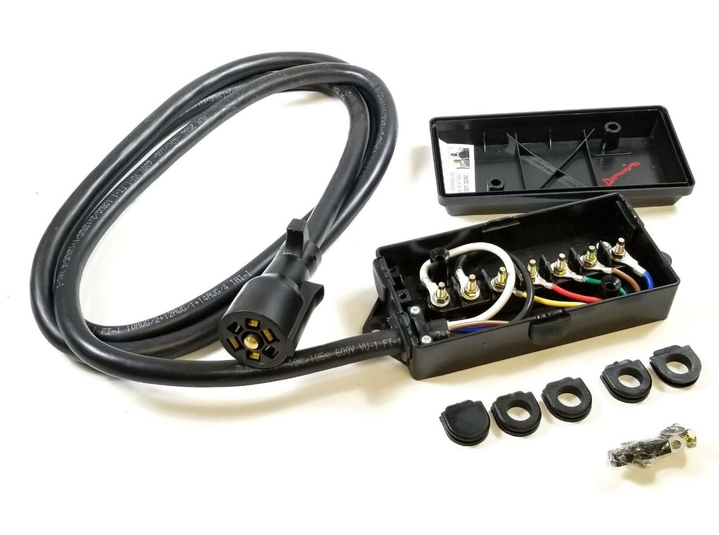 7 Way Plug Inline Pre-Wired Trailer BLACK Cord Junction Box 8 Ft Wiring Cable Towing (8FT-JB-BLK)