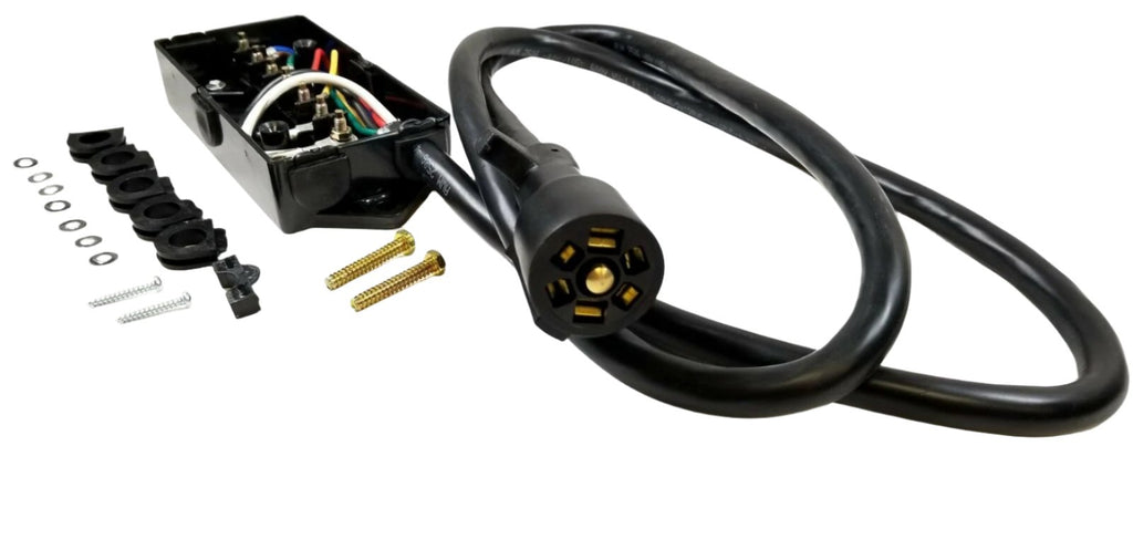 7 Way Plug Inline Pre-Wired Trailer BLACK Cord Junction Box 6 Ft Wiring Cable Towing (6FT-JB-BLK)