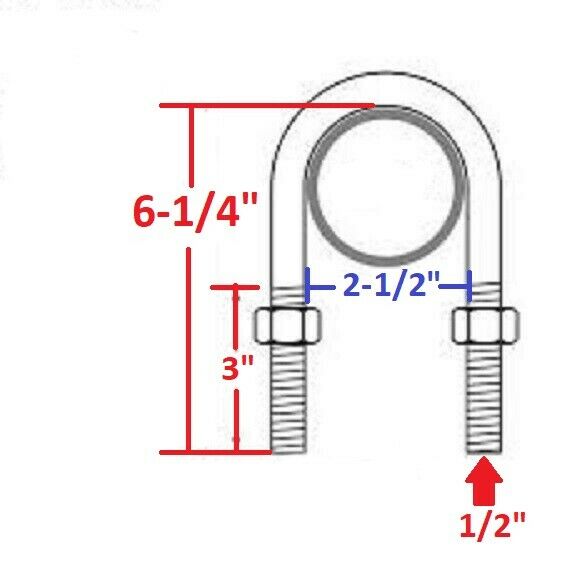 3500# Trailer Axle U-Bolt Kit, Standard 2-3/8" Round Tube 6" Long UBolts w/Nuts  (UBK-3500-R6)