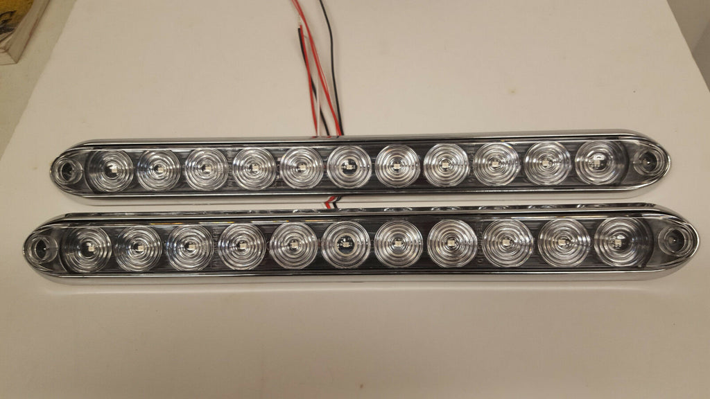 TWO 15" Dual Function Stop Turn Tail LED Red Light Clear Lens & Chrome Bezel (T10-RC00-1 + T10-0C00-1LOTOF2)