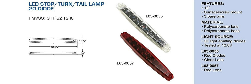 12" Red LED Stop Turn Tail Surface Mount 20 Diode Trailer RV Stealth Kaper II (L03-0057)