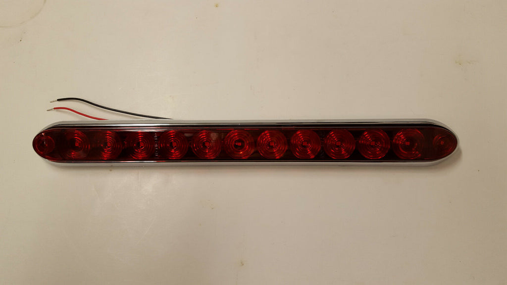 15" Low Profile Red LED Stop Turn Tail Light RV Trailer Truck USA & Chrome Bezel (T10-rr00-1 + T10-0c00-1)