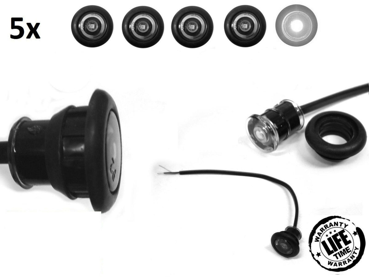 FIVE TecNiq 3/4 Mini White Clear LED Light Hot Spot Truck Trailer USA (S33-WC00-1-LOTOF5)