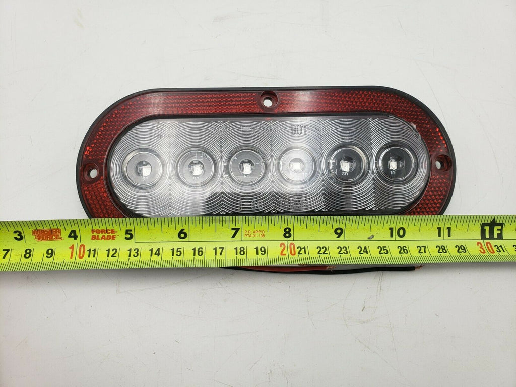 Surface mount Flat 6" Oval LED S/T/T, CLEAR Lens, Red 6 Diode, Red Reflective  (J-656-FRCX)