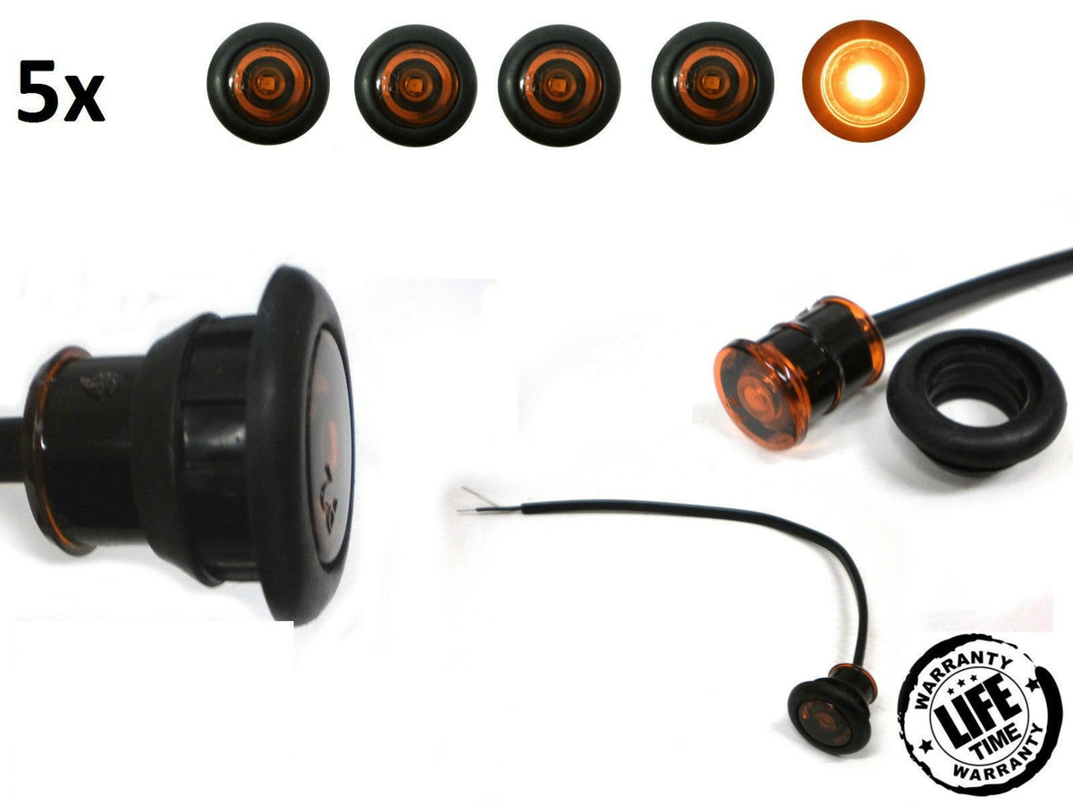 FIVE TecNiq 3/4 Mini Amber LED Light Hot Spot Bullet Truck Trailer RV USA (S33-AA09-1-LOTOF5)