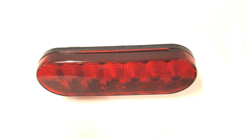 SIX - 6" LED Light Oval Stop Turn Tail Red Red 7 Diode Grommet Trailer Truck RV (J-67-R-LOTOF6)