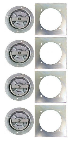 4 - Recessed Full 360 Swivel 6000 Rated D Ring Tie Down w/ Backing Plate Trailer (RR06-BP-4)