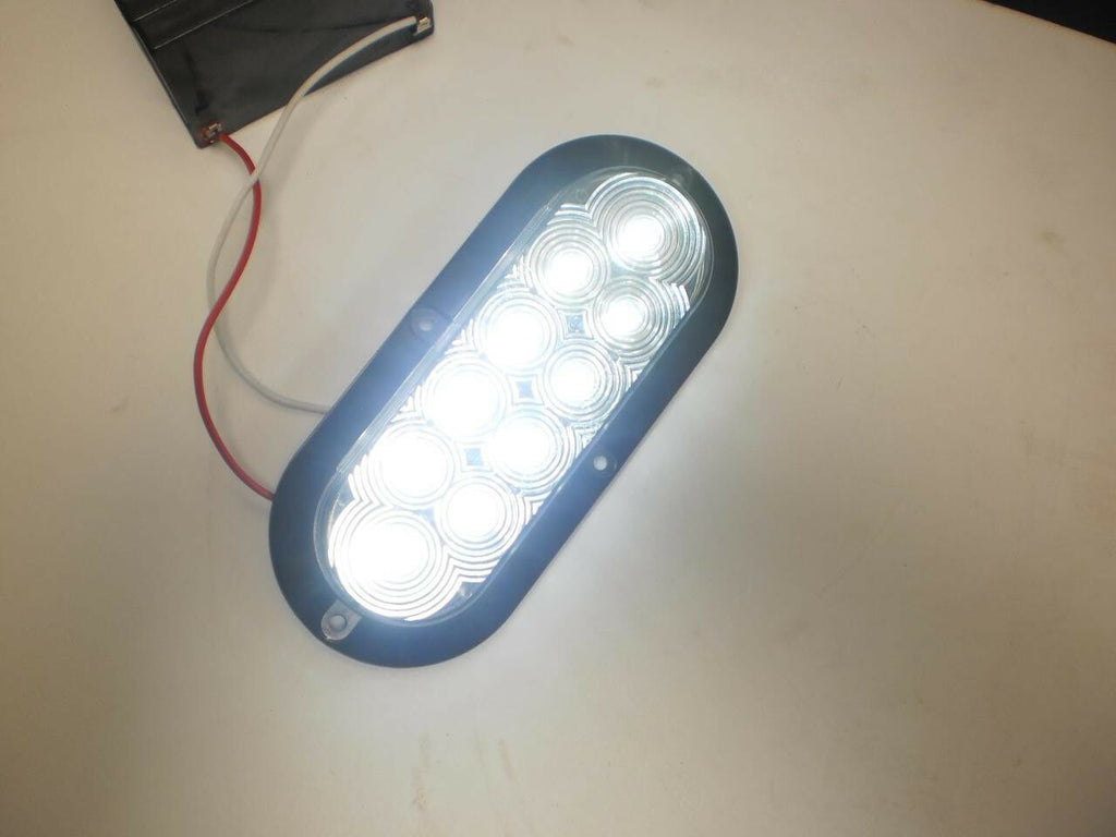 TWO 6" Oval LED Clear White Back Up Light Surface Mount Trailer Truck RV  (J-66-FC-LOTOF2)