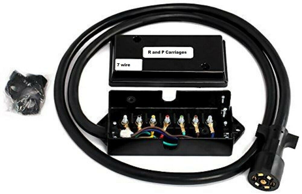 7 Way Plug Inline Pre-Wired Trailer BLACK Cord Junction Box 6 Ft Wiring Cable Towing (6FT-JB-BLK)