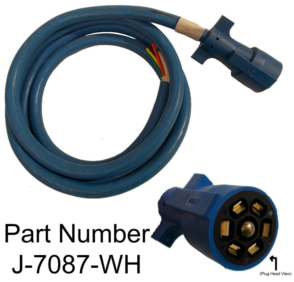 7 Way Molded 8' Trailer Wire Light Plug Cord Brass Connectors RV Blade Camper (J-7087-WH)