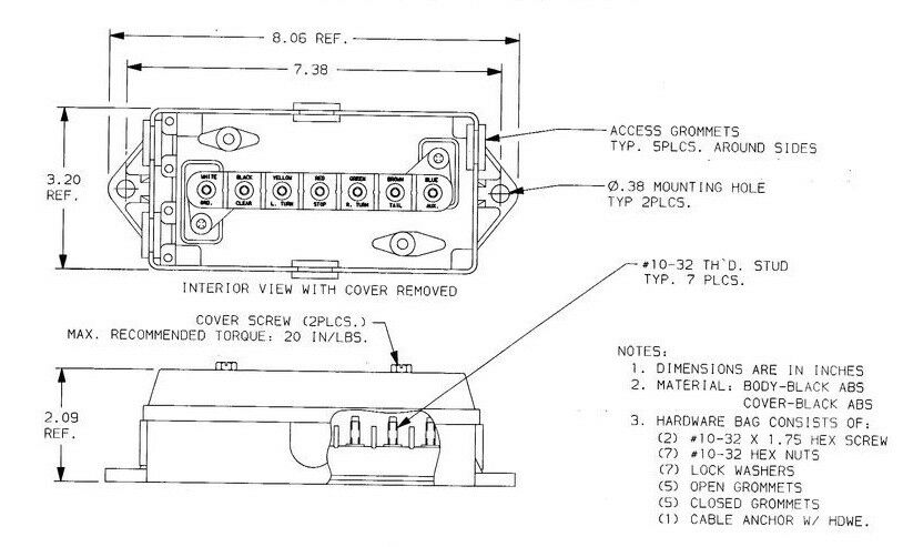 7 way Trailer Wire Junction Box Camper Truck weather proof RV Light cord plug (J-JBC)