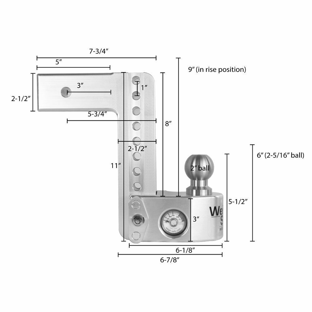 Weigh Safe Stainless Steel 6" Drop Ball Mount 2.5" Shank w/ Built in Scale (SWS6-2.5)