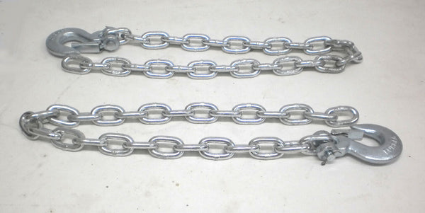 TWO - 5/16" Trailer Safety Chain w/ Forged Latch Hooks 10K (HL34-LOTOF2)