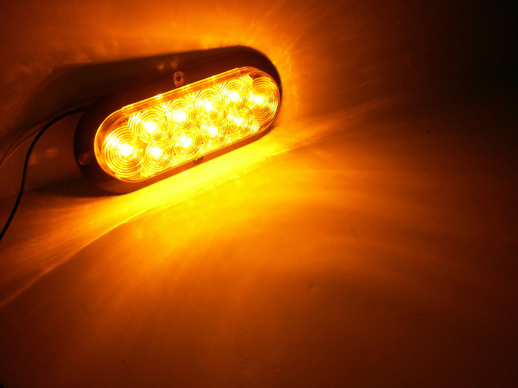 2 (TWO) 6” Oval Flange Surface Mount 10 LED Lens Amber Truck Trailer Light (J-66-FA-LOTOF2)