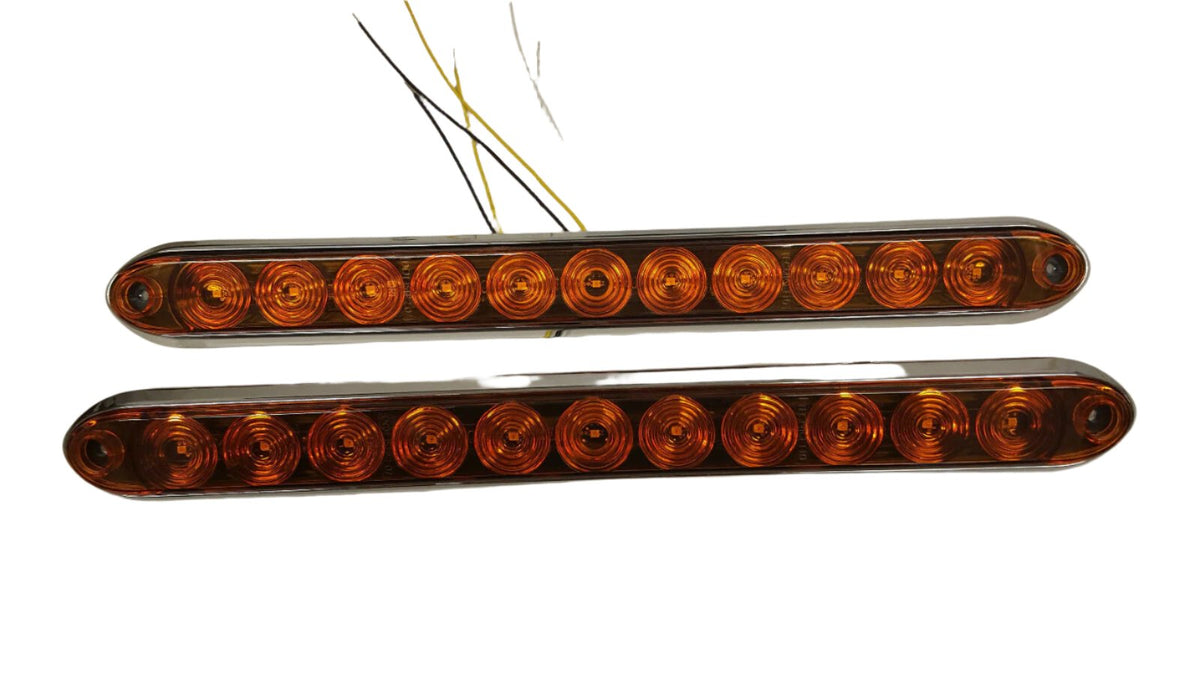 TWO TecNiq 15" Dual Function LED Amber Lights Park Turn and Chrome Bezel USA (T10-AA00-1 + T10-0C00-1LOTOF2)