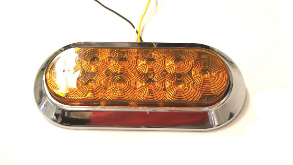 1-6” Oval Flange Mount 10 LED Lens Amber Light Chrome Bezel Trailer Truck  (J-66-FA + J-65-BZ-C)