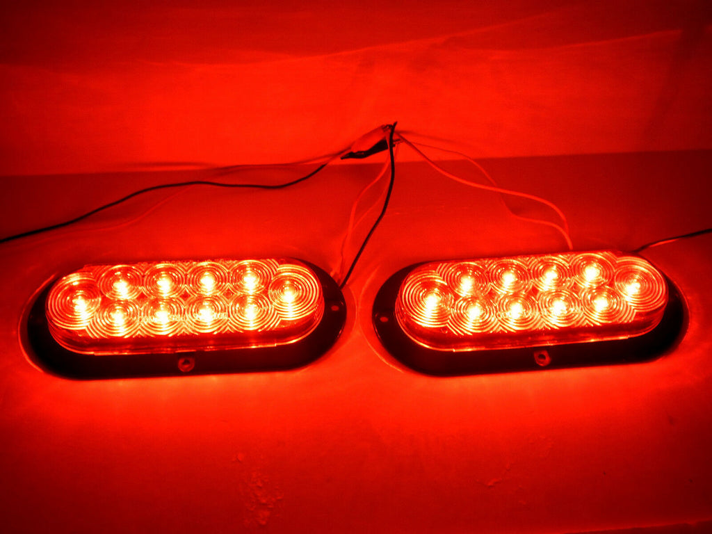2 TWO - 6” Oval Red Flange Surface Mount Stop Turn Tail 10 LED  Trailer Light (J-66-FR-LOTOF2)