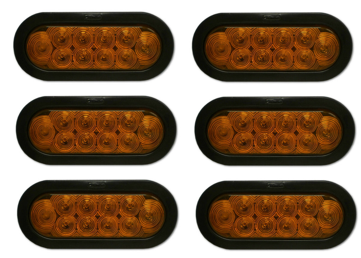 SIX 6" Oval Amber LED Park Turn Tail Multi Function Lights Trailer Truck RV  (J-66-AK-LOTOF6)