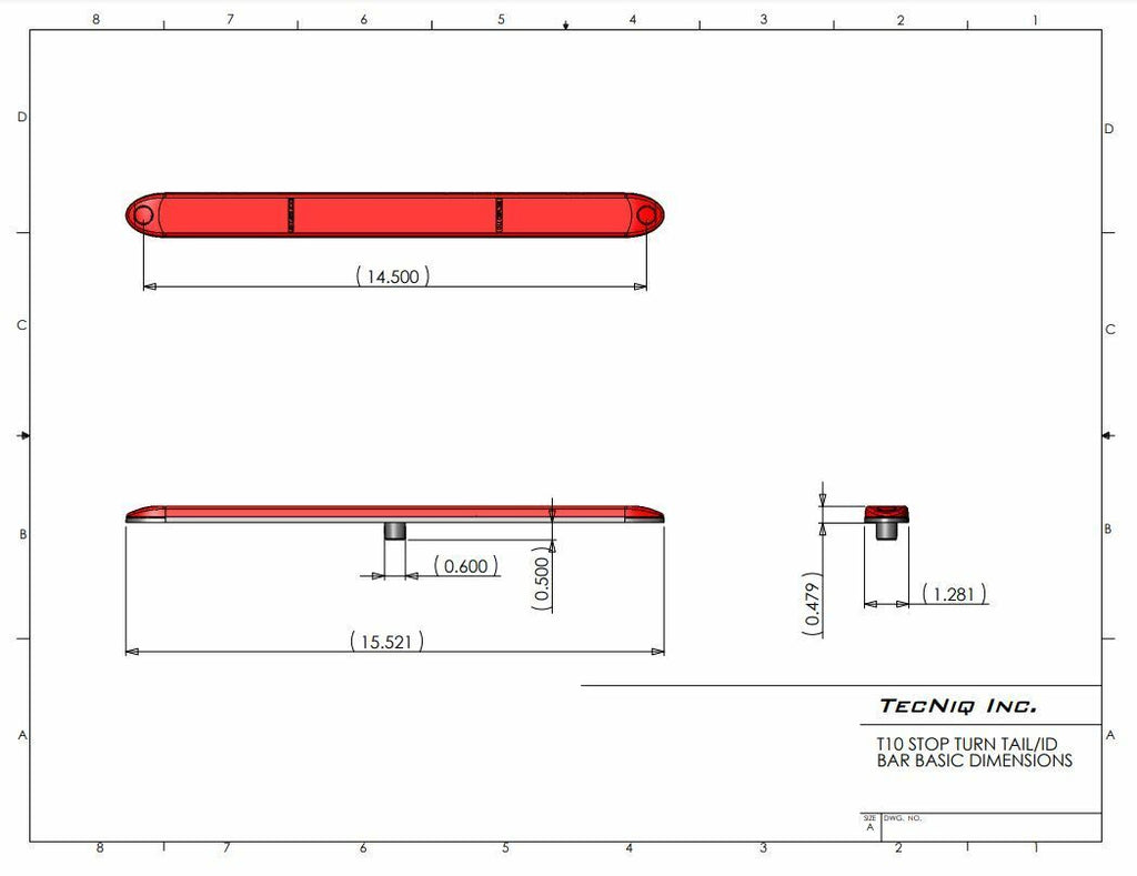 Tecniq 15" Low Profile ID Bar/Third Brake Red Light Clear Lens Trailer Truck (T11-RC00-1)