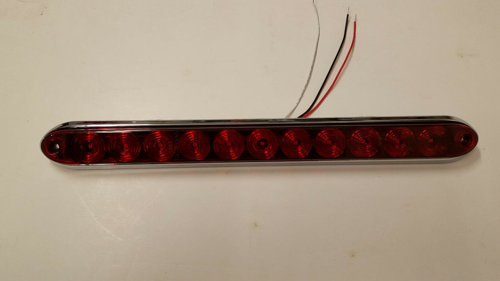 15" Low Profile Red LED Stop Turn Tail Light RV Trailer Truck USA & Chrome Bezel (T10-rr00-1 + T10-0c00-1)