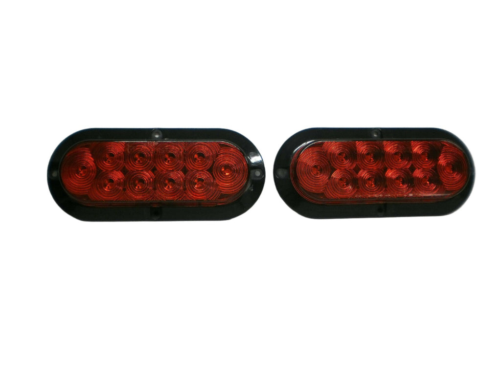2 TWO - 6” Oval Red Flange Surface Mount Stop Turn Tail 10 LED  Trailer Light (J-66-FR-LOTOF2)