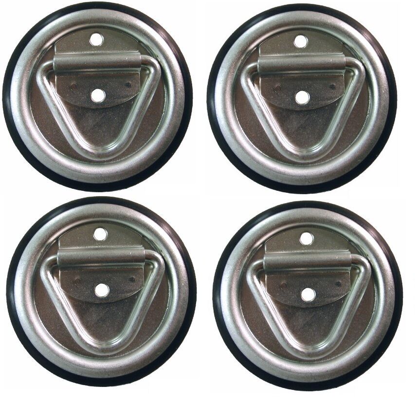 4 - 4" Round Surface Mount D Ring Tie Downs Trailer ATV 800# Rated with Bezel (RR02-LOTOF4)
