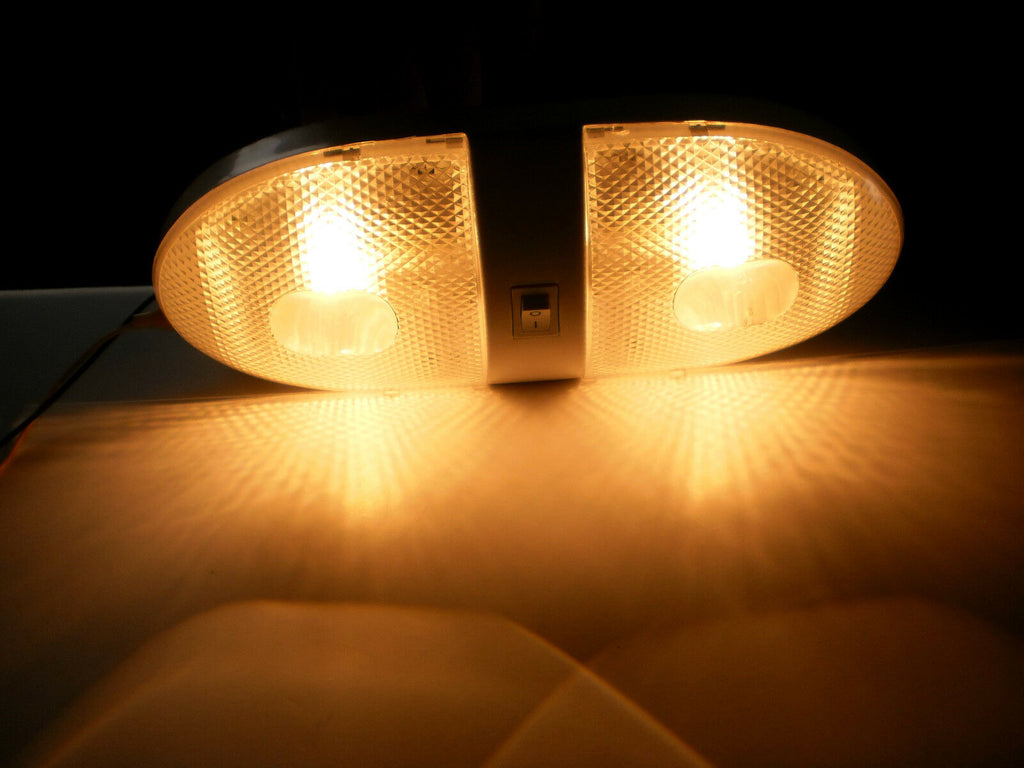 Double Dome Light Economy Euro Interior Dome Lamp RV Camper Trailer White  (D-92)