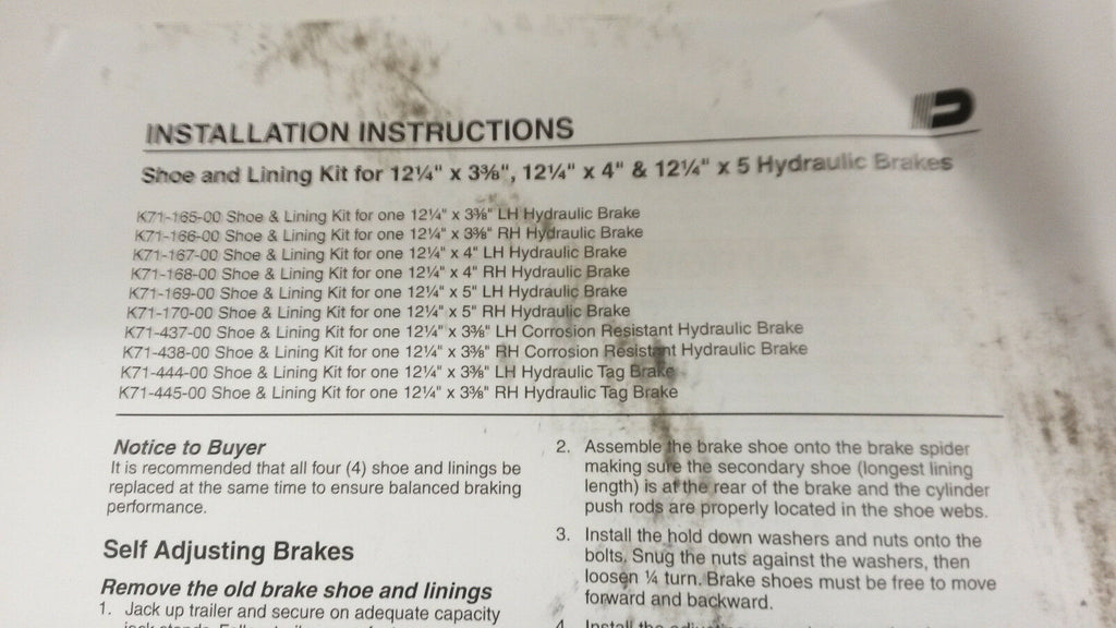 Brake Shoe Set- Left Side- Dexter 12K-15K Hydraulic 12.25x5 Trailer 9-28 Drum (K71-169-00)
