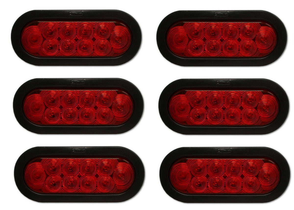 6" Oval Red LED Stop, Tail &amp; Turn Lights — Set of 6 (J-66-RK-LOTOF6)