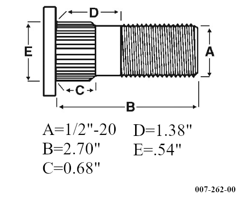 6x Press-in Wheel Studs 1/2"-20 x 2.70" Dexter 5200 6000 7000 7-262 Trailer (K71-686-00	)